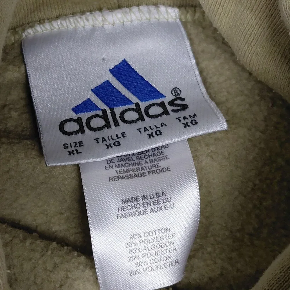 Vintage 90s Adidas Hoodie Sweatshirt Mens XL Off Green Made In USA Logo Hooded
